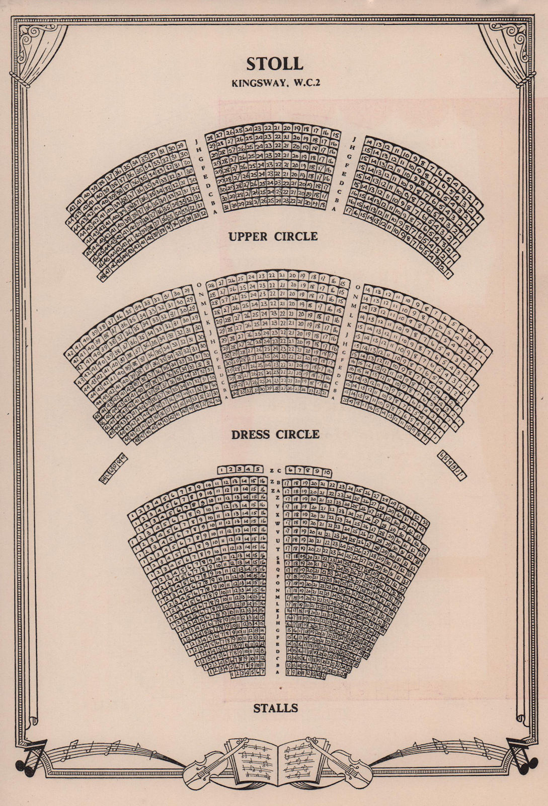Associate Product Stoll (now Peacock) Theatre, Kingsway, London. Vintage seating plan 1955 print