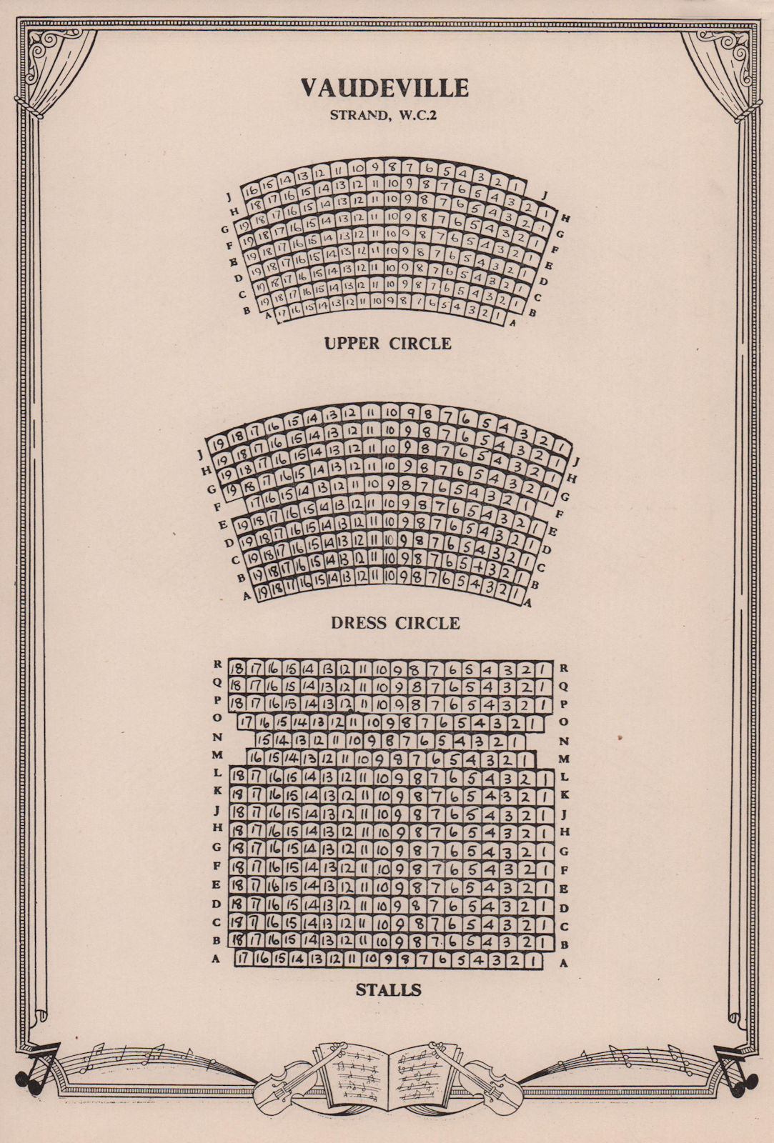 Vaudeville Theatre, Strand, London. Vintage seating plan 1955 old print