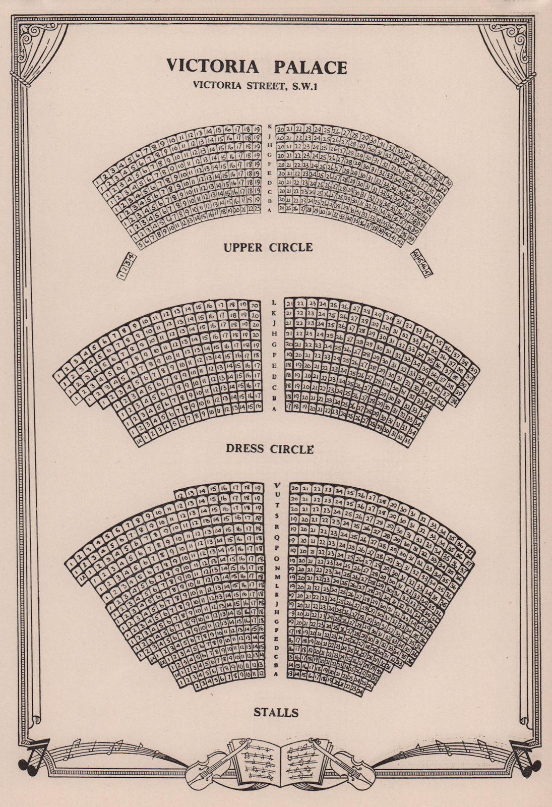 Victoria Palace Theatre, Victoria Street, London. Vintage seating plan 1955