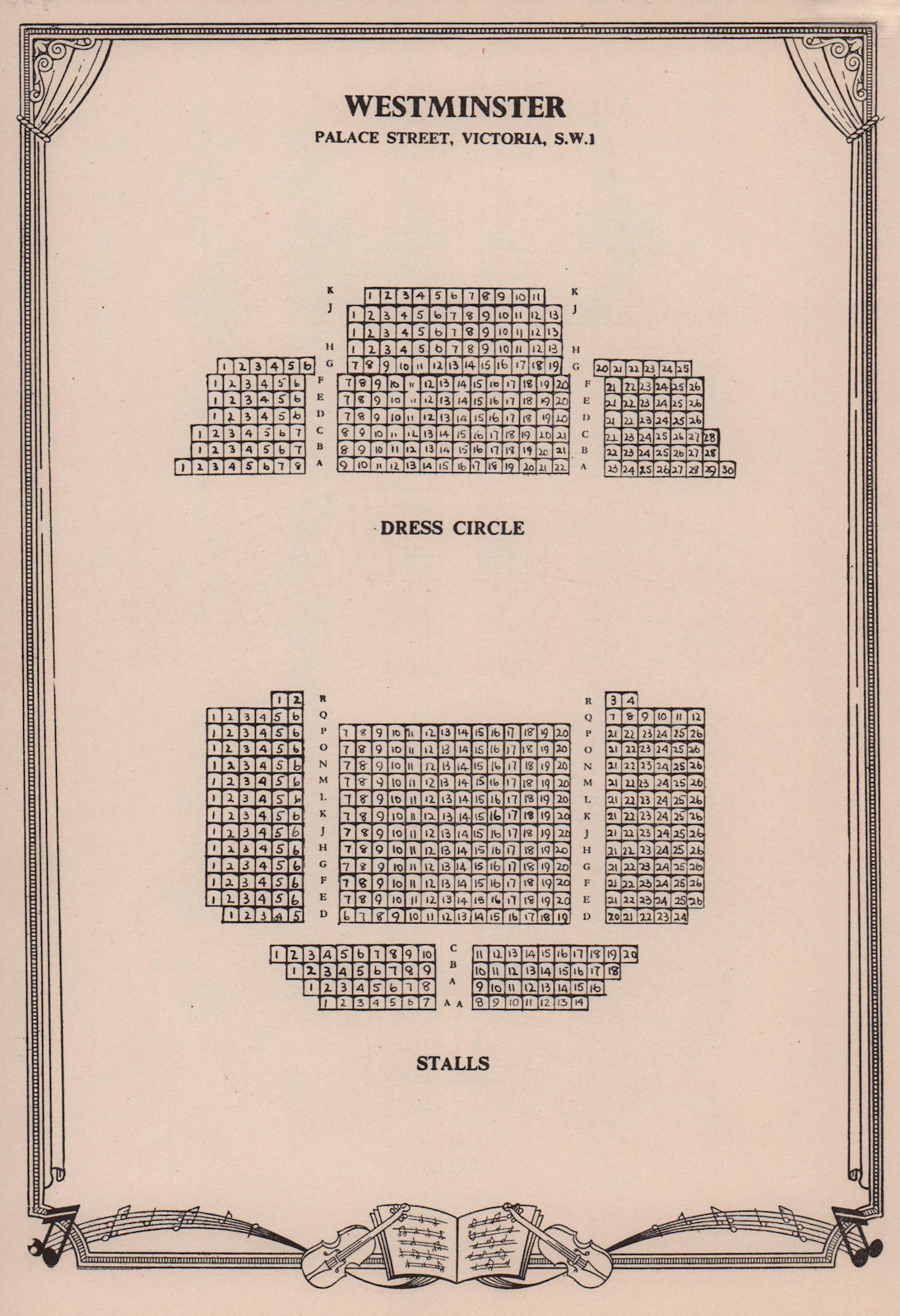 Westminster (now St James's) Theatre, Palace Street. Vintage seating plan 1955