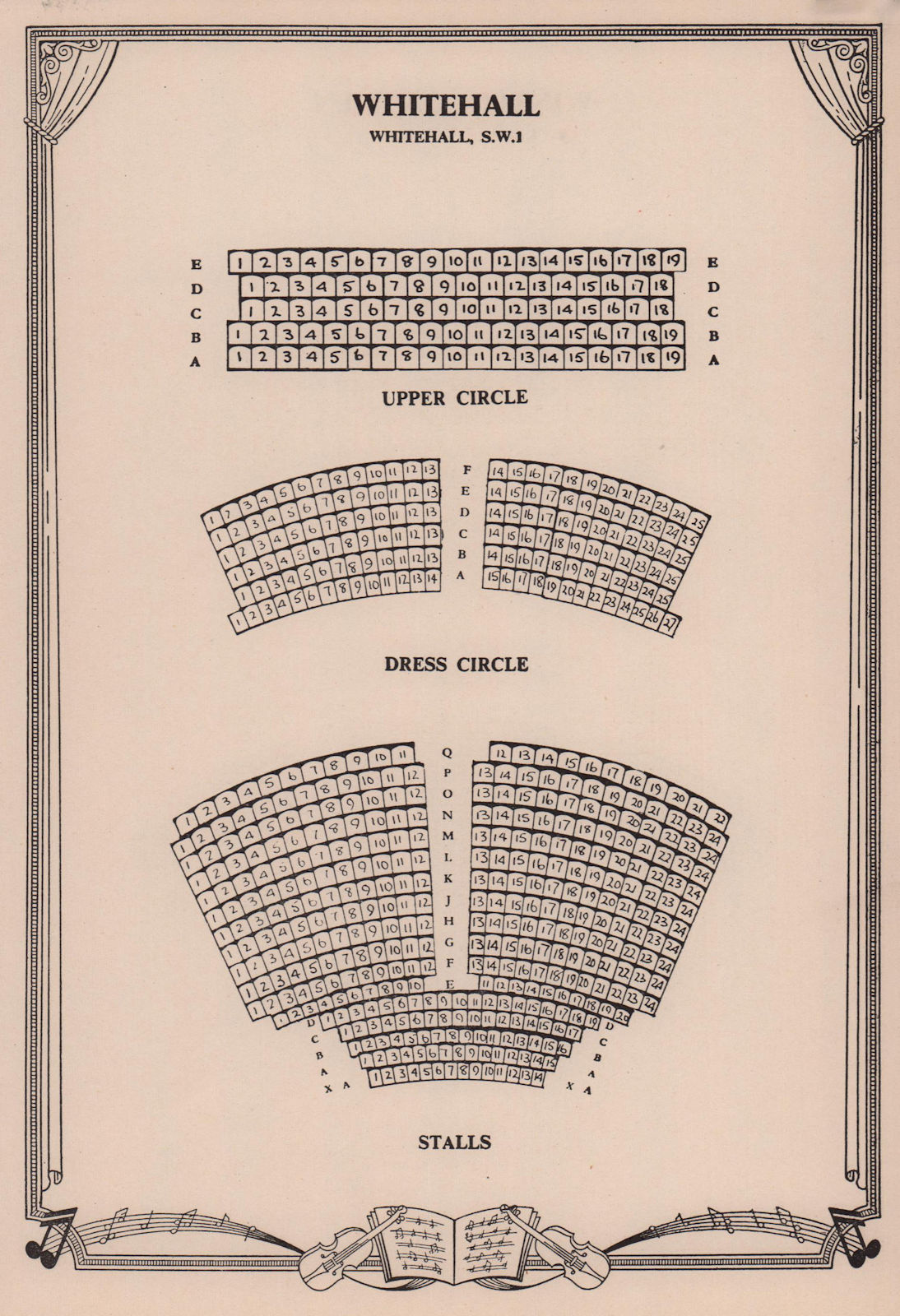 Whitehall Theatre (Trafalgar Studios), Tra. Square. Vintage seating plan 1955