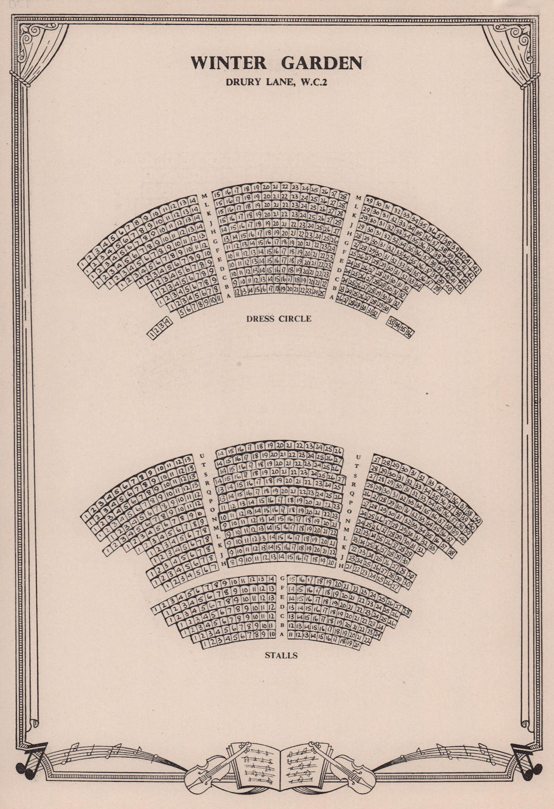 Winter Garden (Gillian Lynne) Theatre, Drury Lane. Vintage seating plan 1955