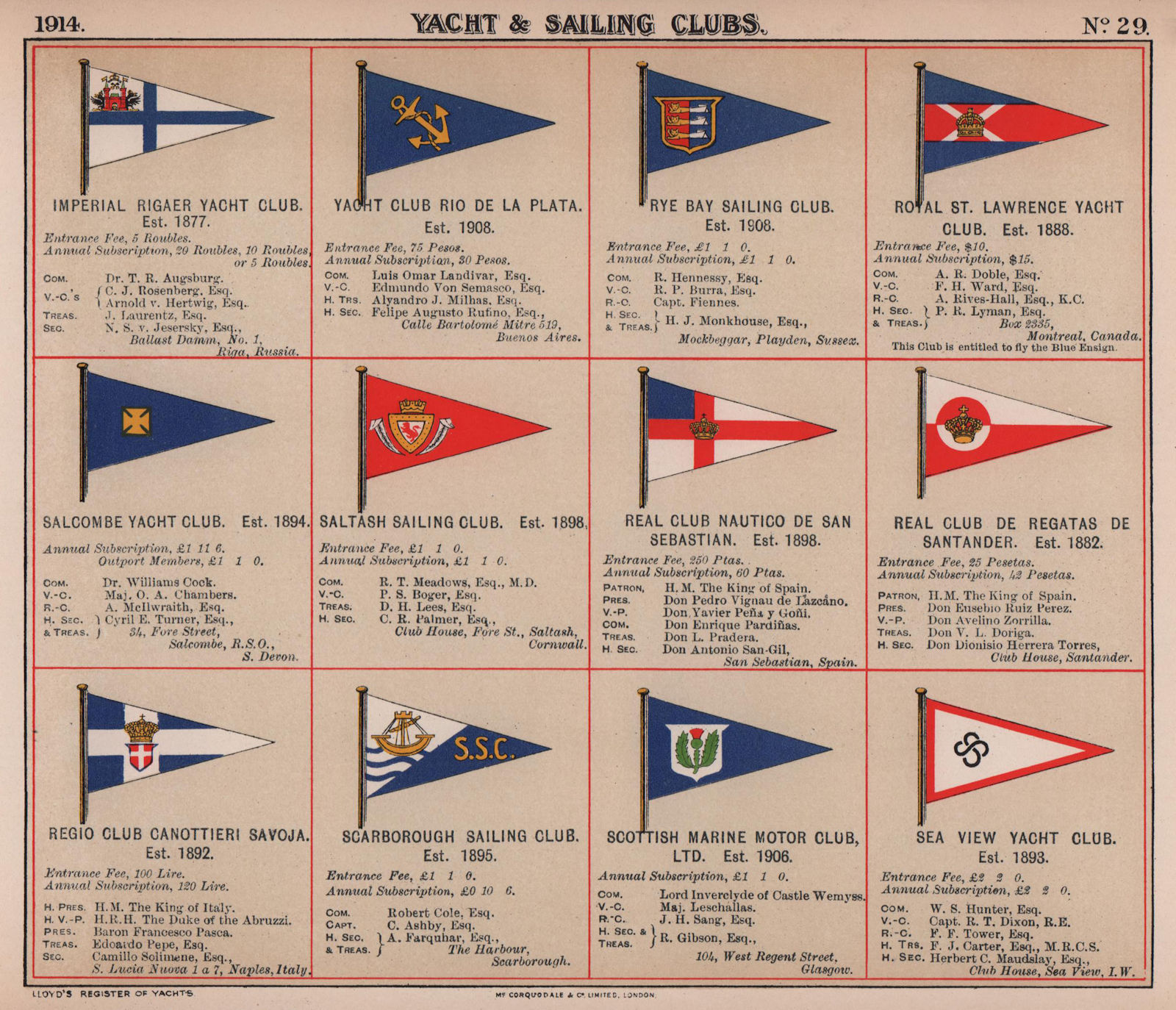 YACHT & SAILING CLUB FLAGS I-S Riga Rye Salcombe Saltash Santander Sea View 1914