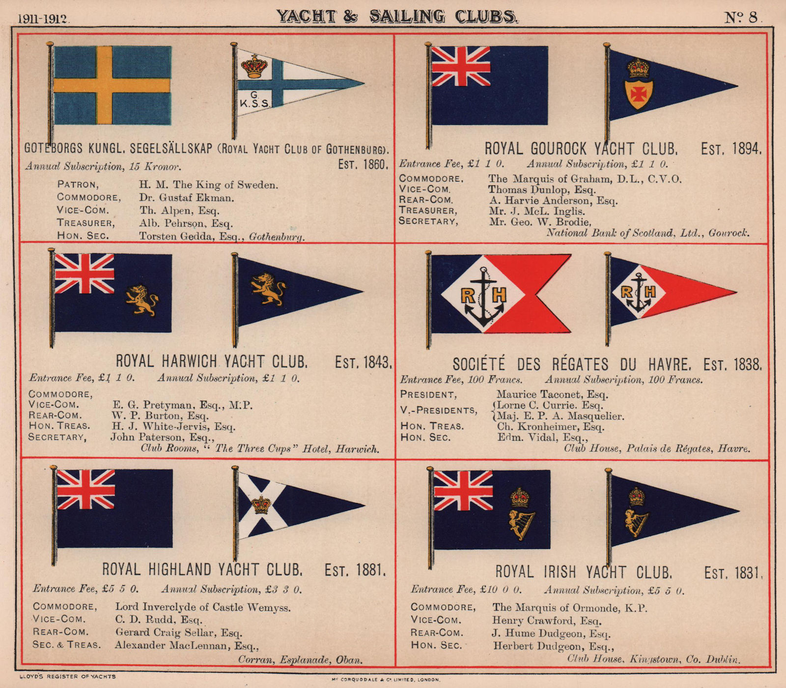 Associate Product ROYAL YACHT & SAILING CLUB FLAGS G-I Goteborgs Gourock Harwich Havre Irish 1911