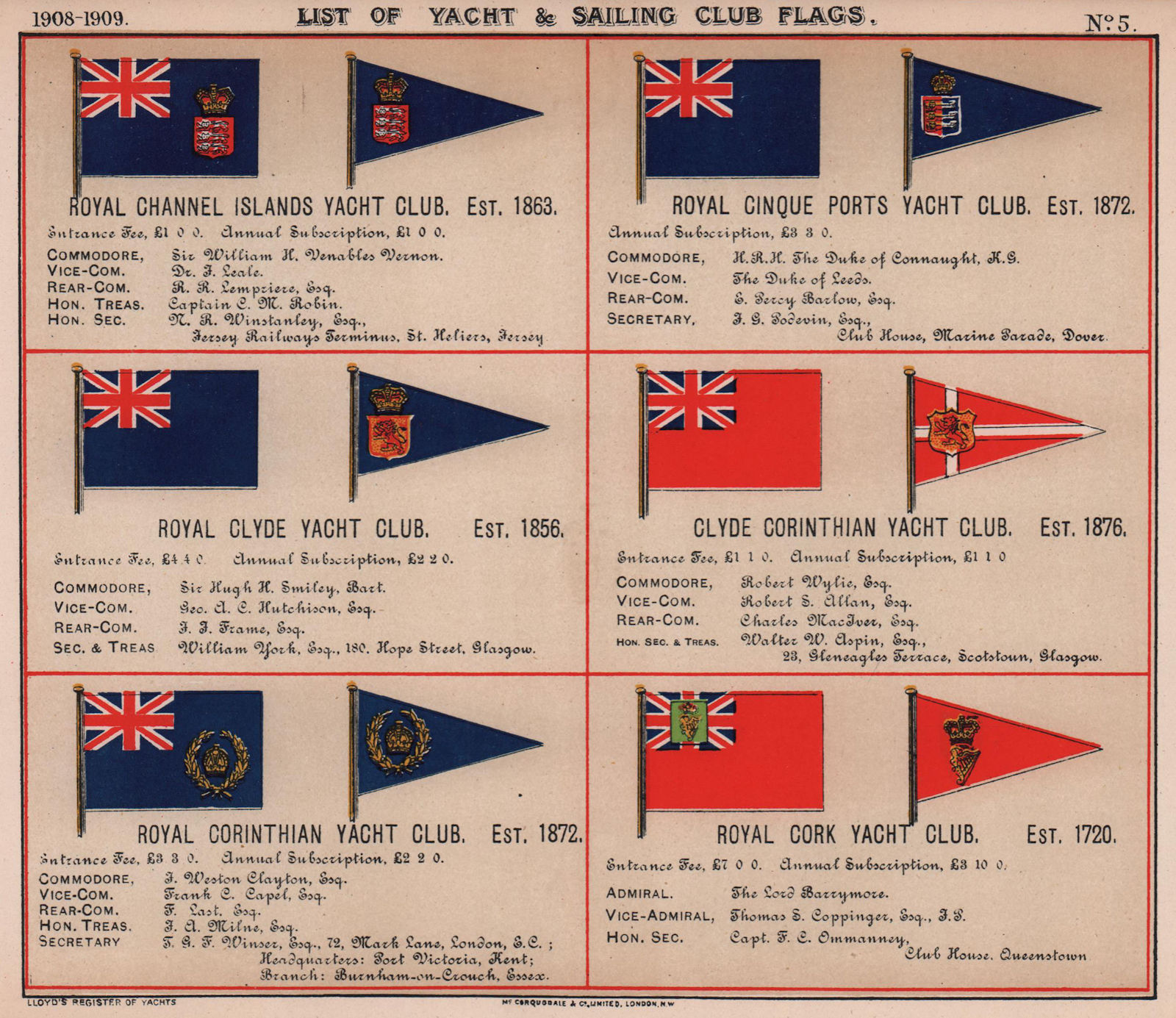 Associate Product ROYAL YACHT & SAILING CLUB FLAGS C Channel Islands Cinque Ports Clyde Cork 1908