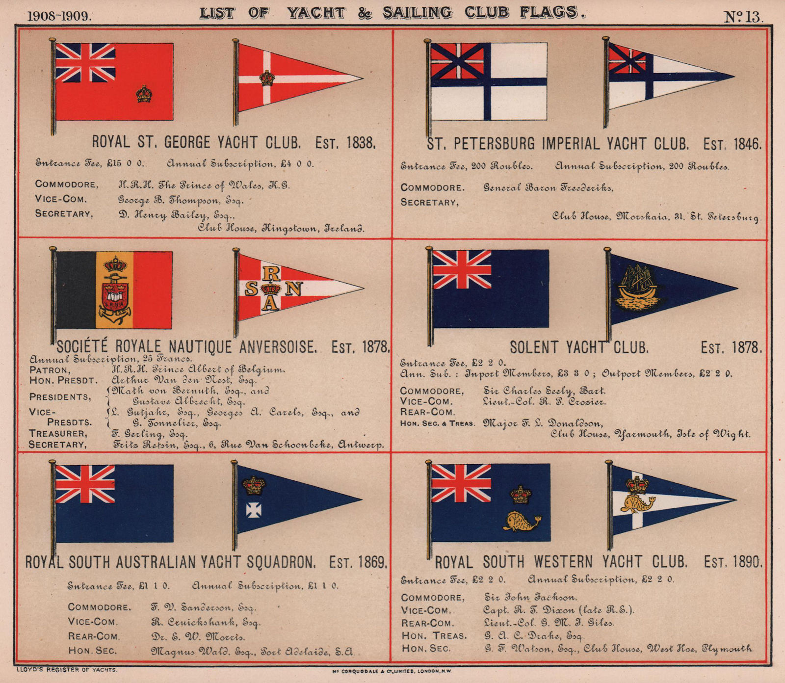 ROYAL YACHT & SAILING CLUB FLAGS S St George/Petersburg Solent Australian 1908