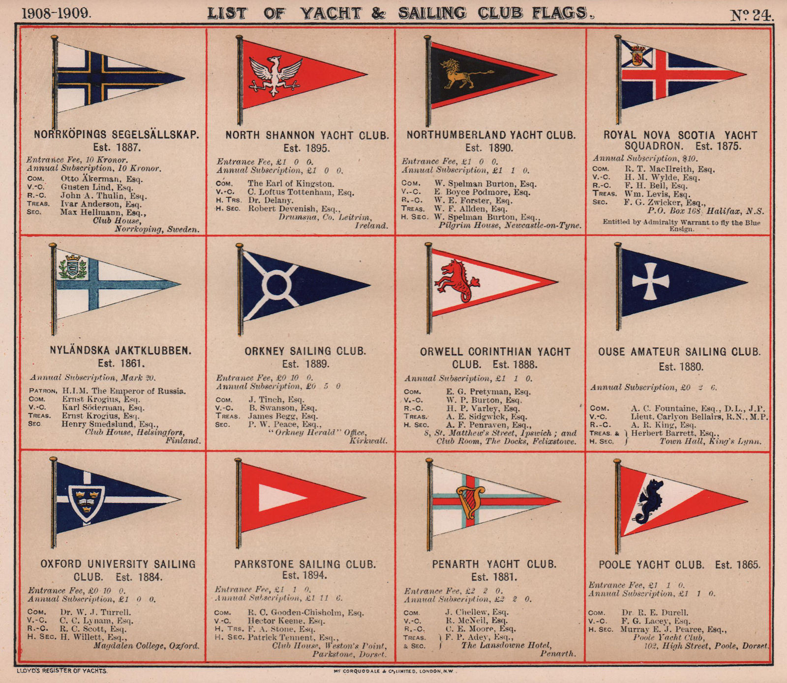 YACHT & SAILING CLUB FLAGS N-P Shannon Orkney Ouse Oxford Penarth Poole 1908