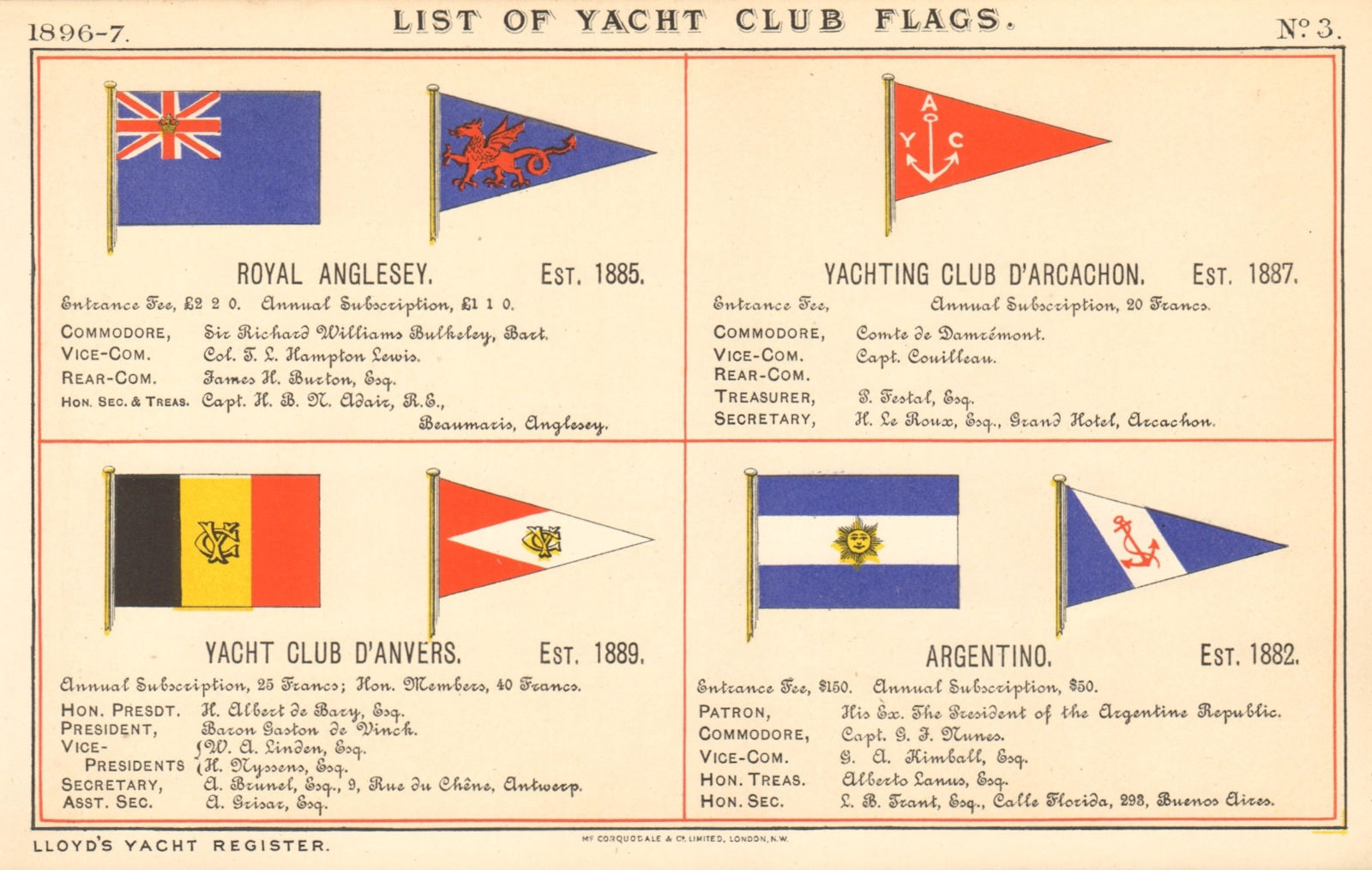 YACHT & SAILING CLUB FLAGS. Royal Anglesey. Arcachon. Anvers. Argentino 1896