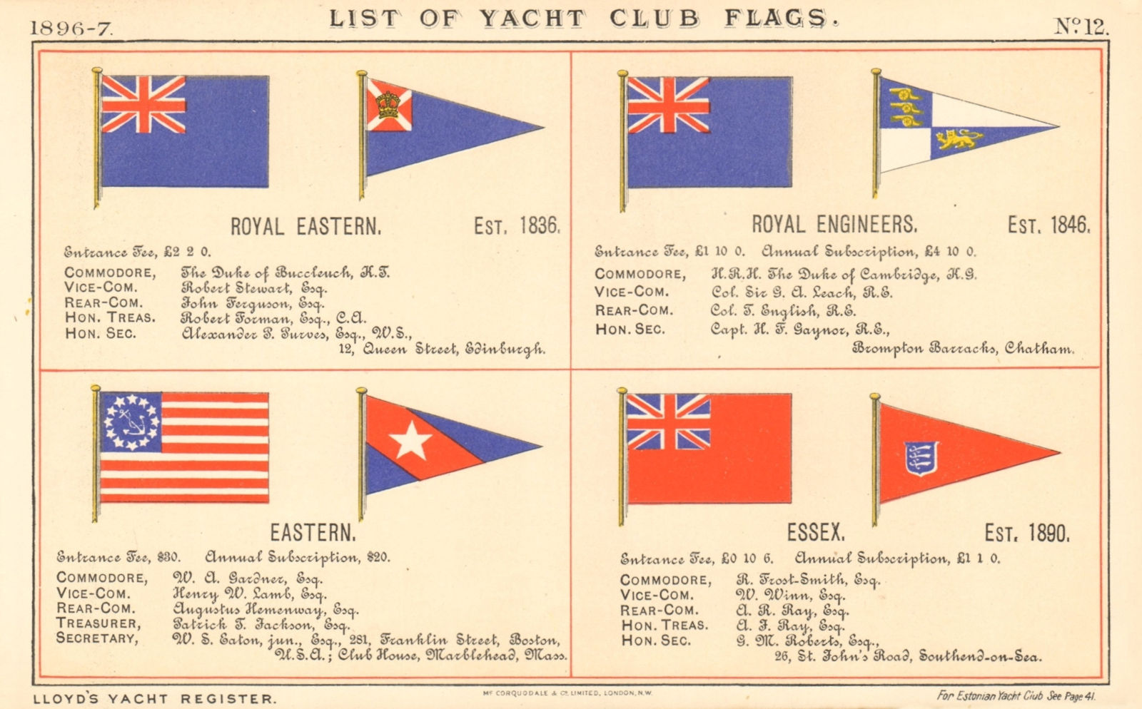 YACHT & SAILING CLUB FLAGS. Royal Eastern. Royal Engineers. Eastern. Essex 1896