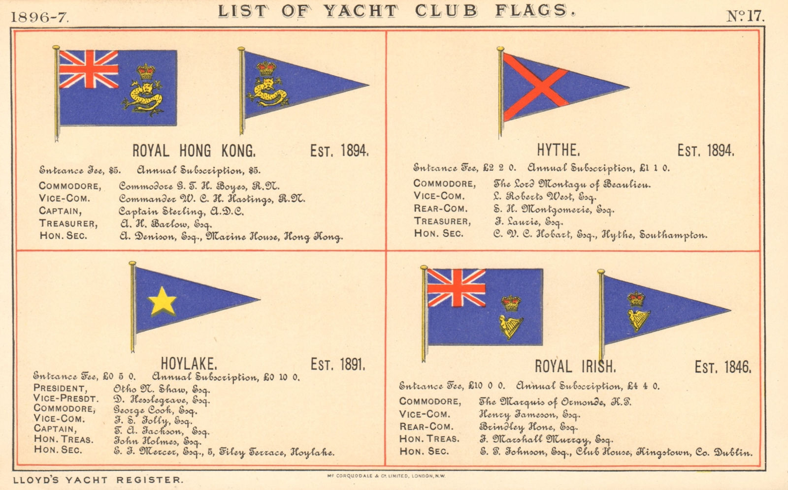 YACHT & SAILING CLUB FLAGS. Royal Hong Kong. Hythe. Hoylake. Royal Irish 1896