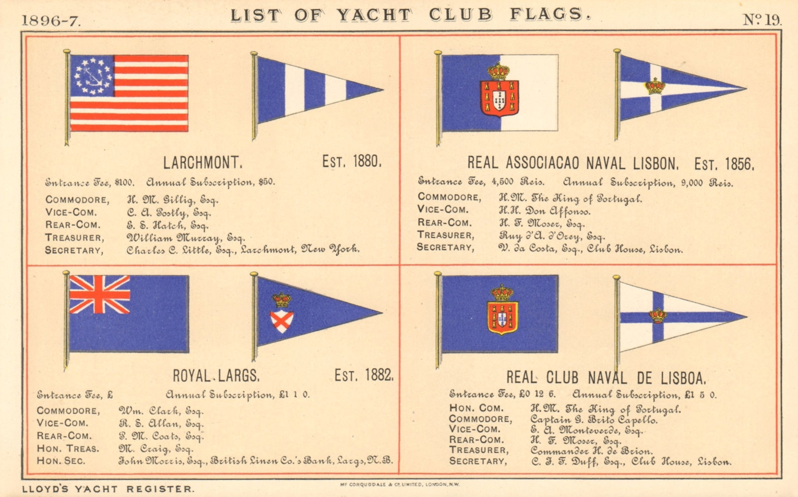 YACHT & SAILING CLUB FLAGS. Larchmont. Naval Lisbon. Royal Largs. Lisboa 1896