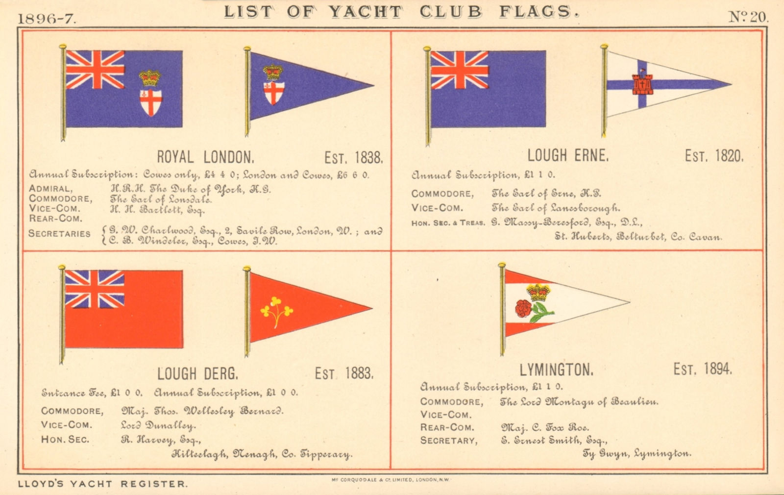 YACHT & SAILING CLUB FLAGS. Royal London. Lough Erne. Lough Derg. Lymington 1896