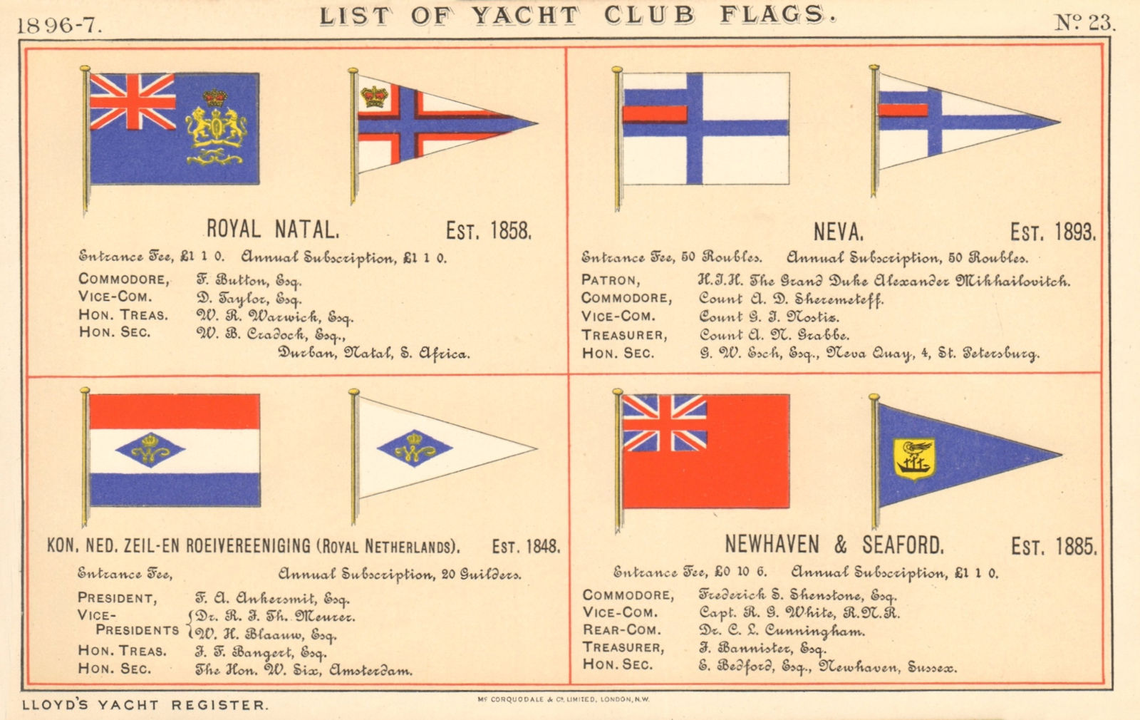 YACHT & SAILING CLUB FLAGS Royal Natal Neva Netherlands Newhaven & Seaford 1896