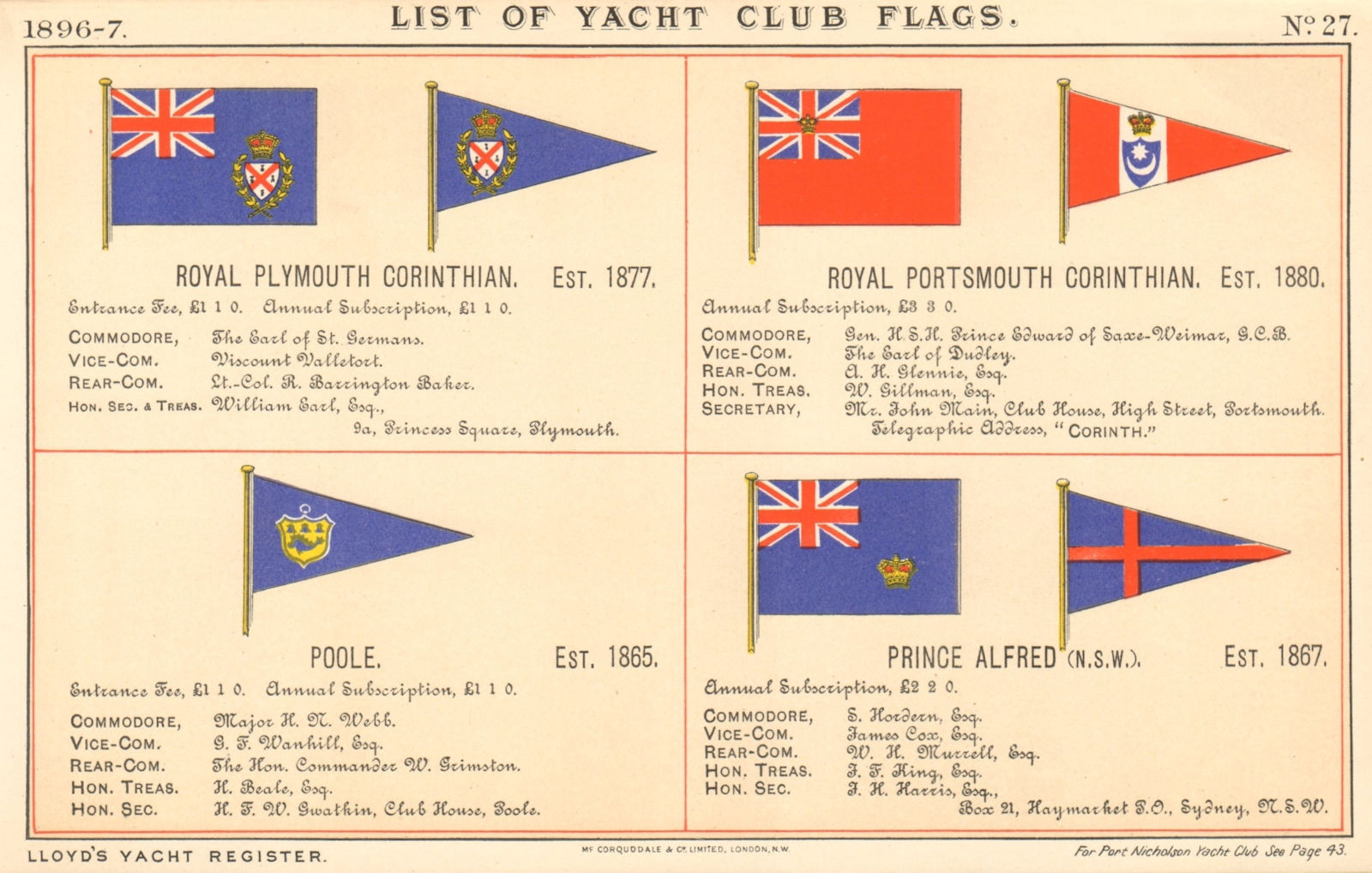 YACHT/SAILING CLUB FLAGS Royal Plymouth/Portsmouth Corinthian Poole Alfred 1896