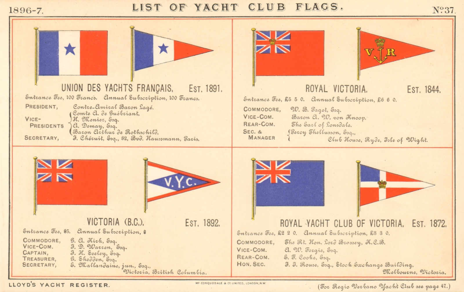 ROYAL YACHT & SAILING CLUB FLAGS. Français. Royal Victoria. Victoria (BC) 1896