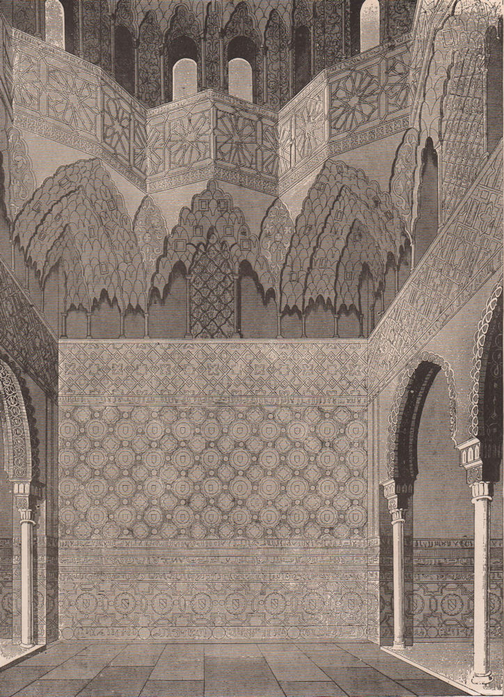 Section in Palace - Alhambra. Spain 1903 old antique vintage print picture