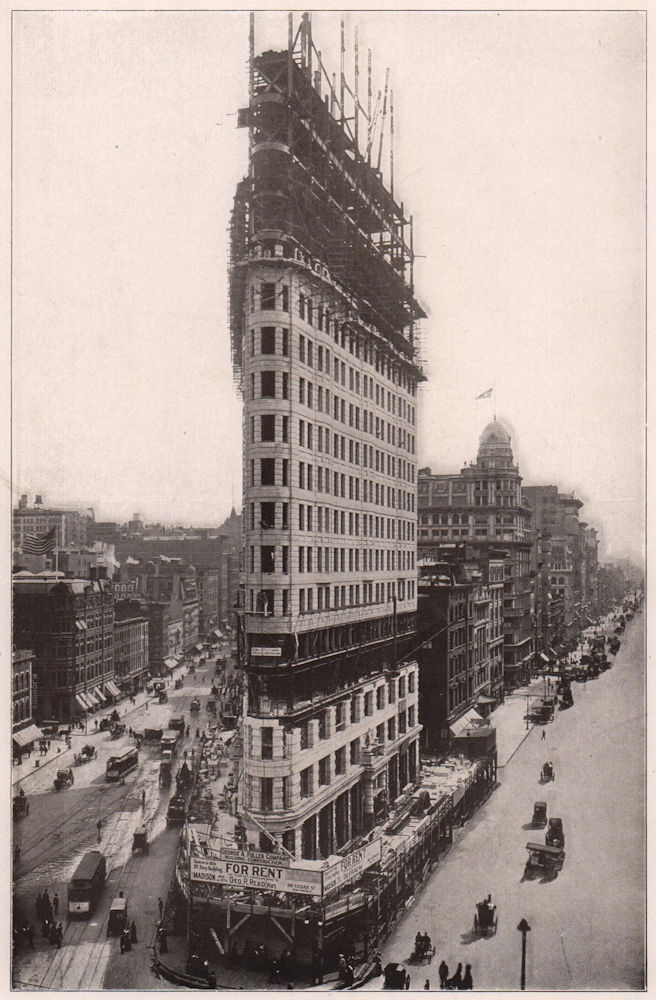 Flatiron Building, New York, in Course of Construction 1903 old antique print