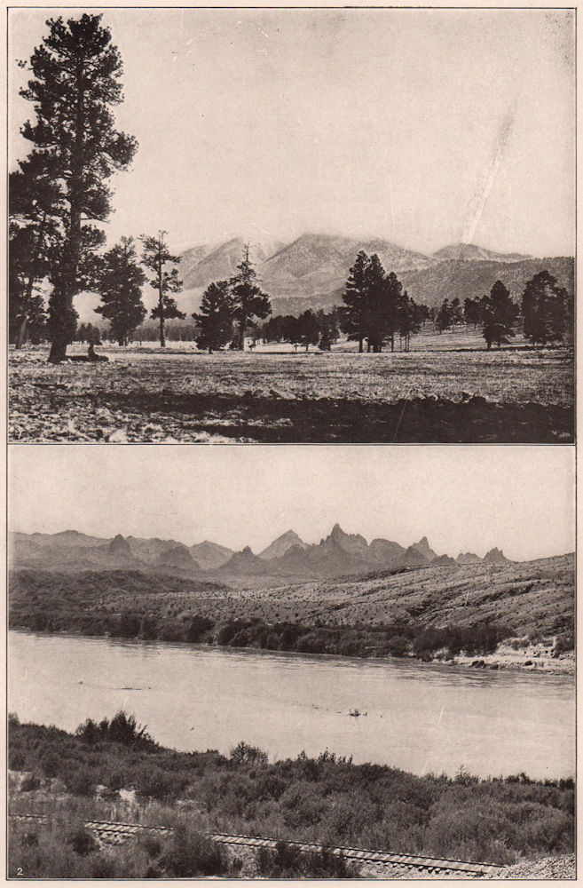 Associate Product Arizona: 1. The San Francisco Mountains. 2. The Needles. Arizona 1903 print