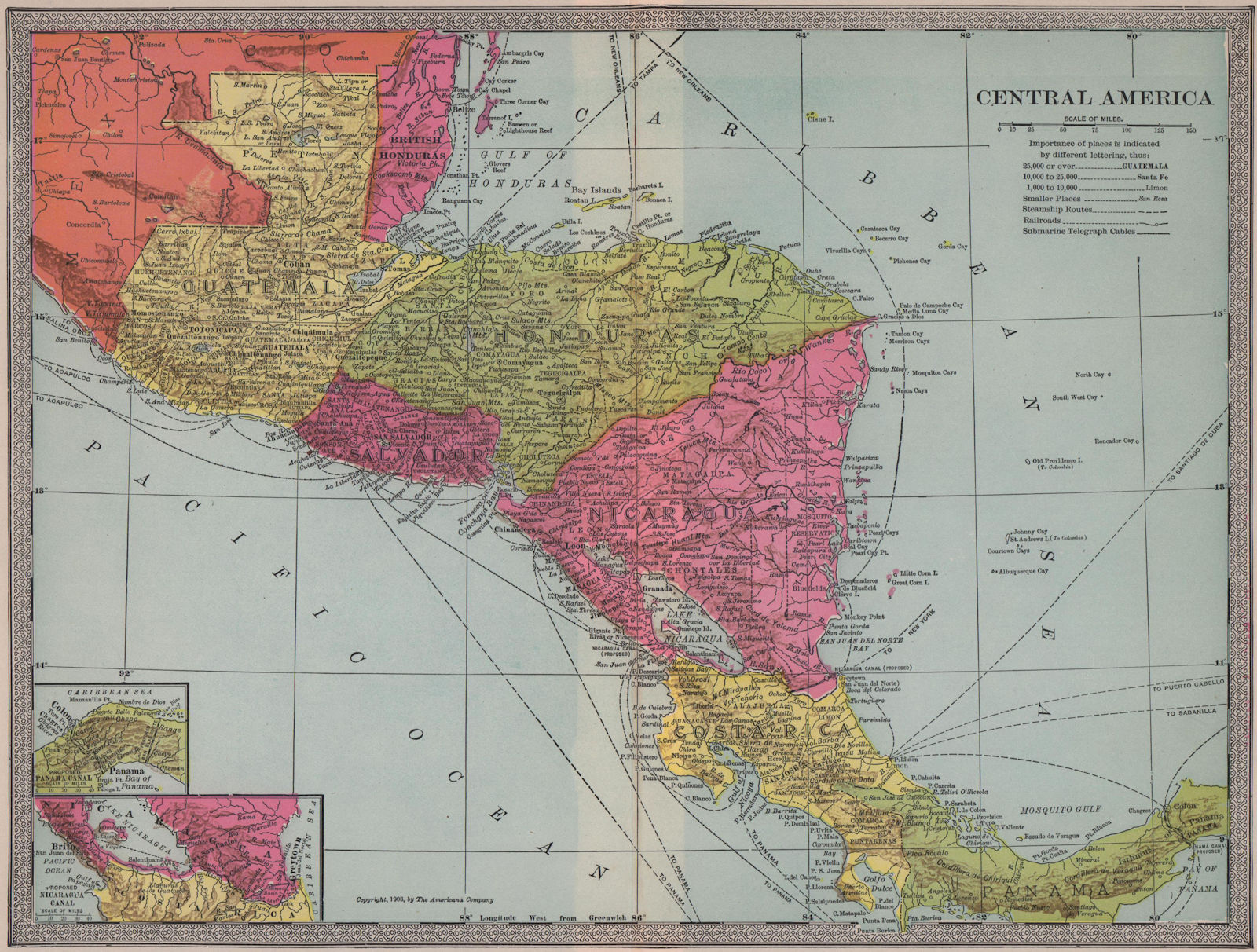 Associate Product Central America: Inset Maps of Panama; Brito. Central America 1903 old