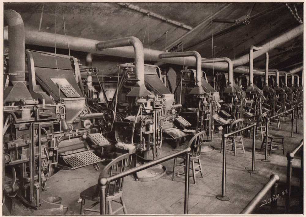 Associate Product Battery of Linotype Composing Machines. Manufacturing 1903 old antique print