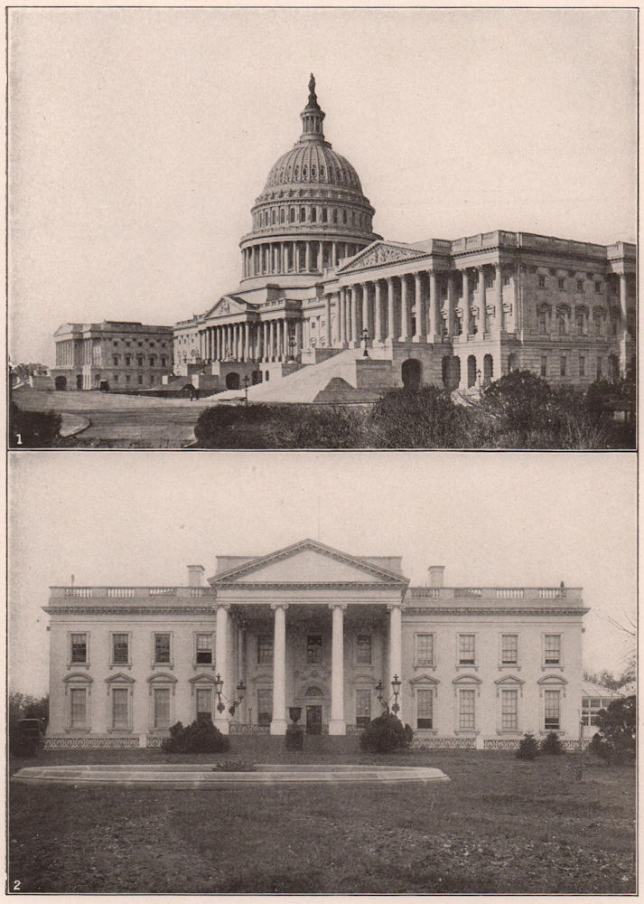 Associate Product Washington: 1. The Capitol. 2. The White House . Washington DC 1903 old print
