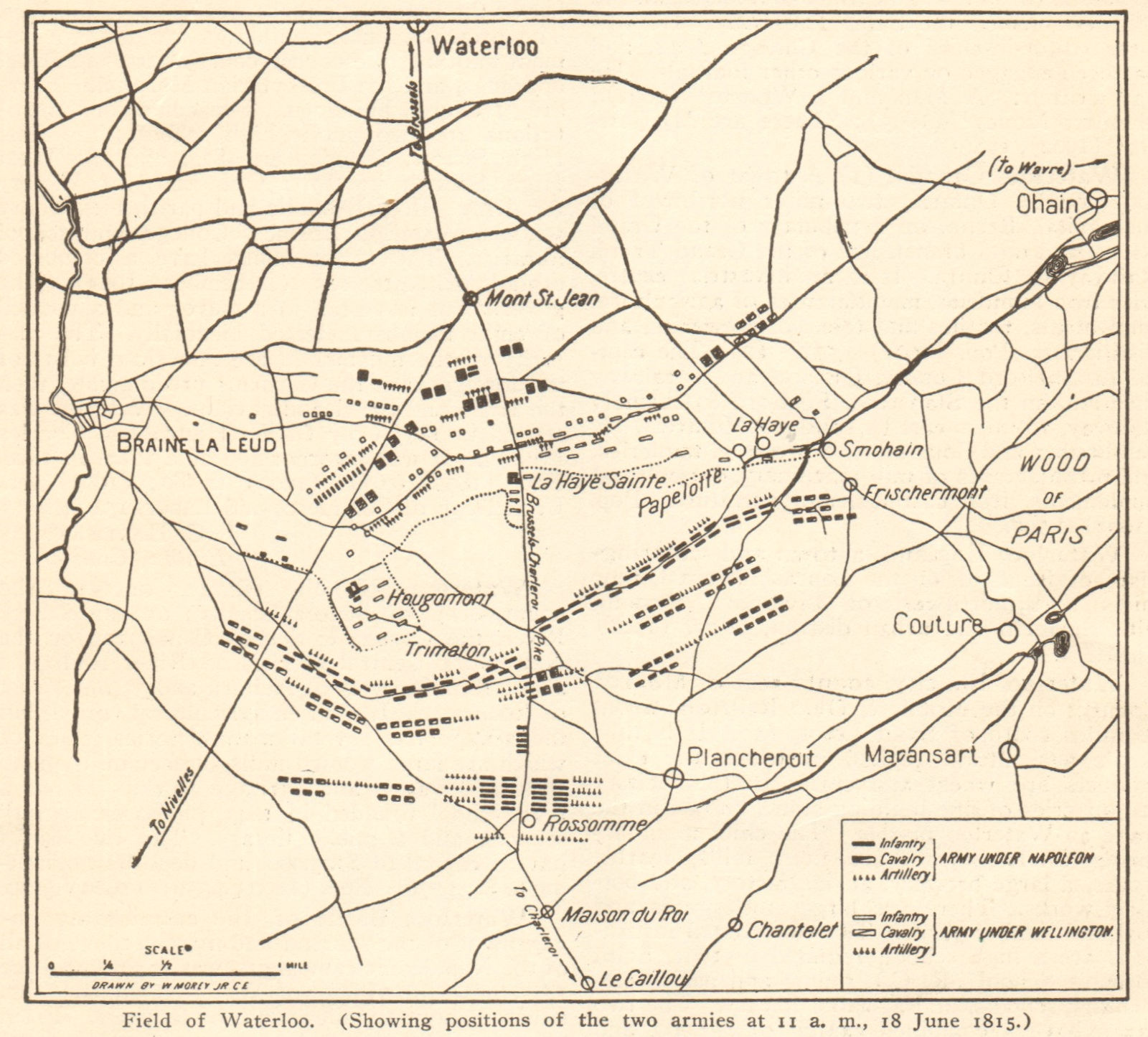 Associate Product Battle of Waterloo. Positions at 11.00, 18 June 1815. Belgium 1903 old map