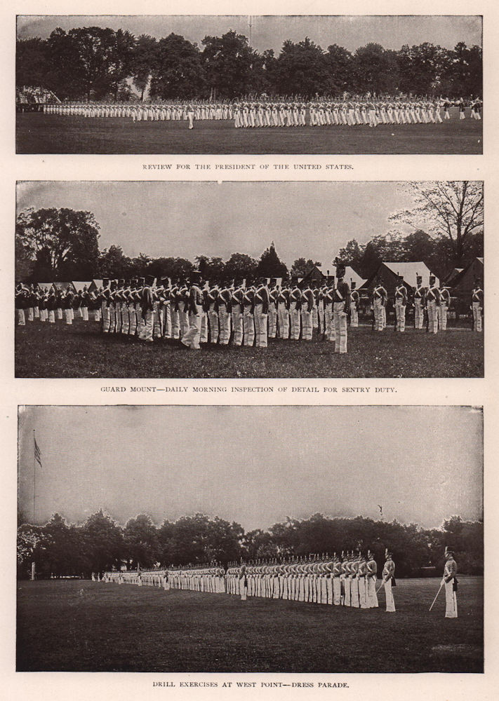 Associate Product Guard Mount Sentry Duty inspection. Drill Exercises, West Point 1903 old print