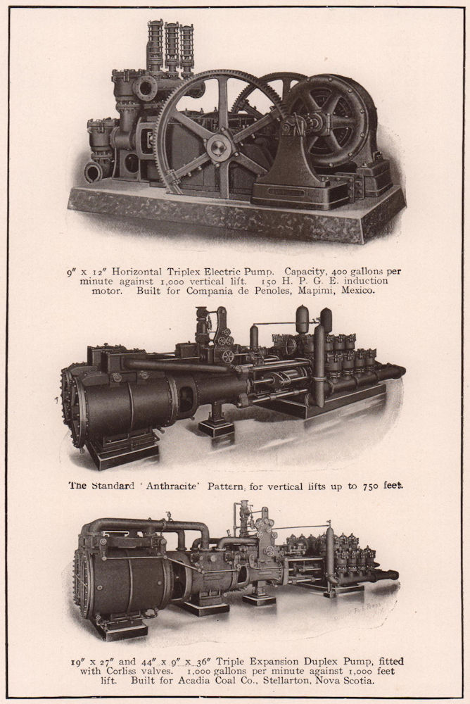 Associate Product Mine pump Compania Penoles Mapimi Mexico Acadia Coal Stellarton Nova Scotia 1903