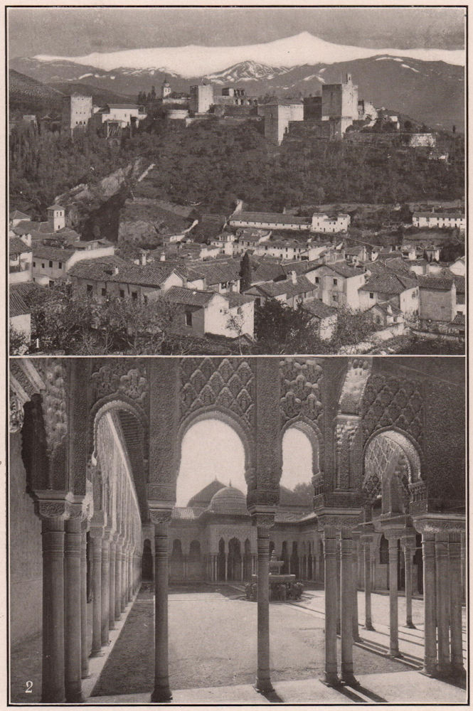 Associate Product Spain: View of the Alhambra & Sierra Nevada Mountains. Court of Lions 1904