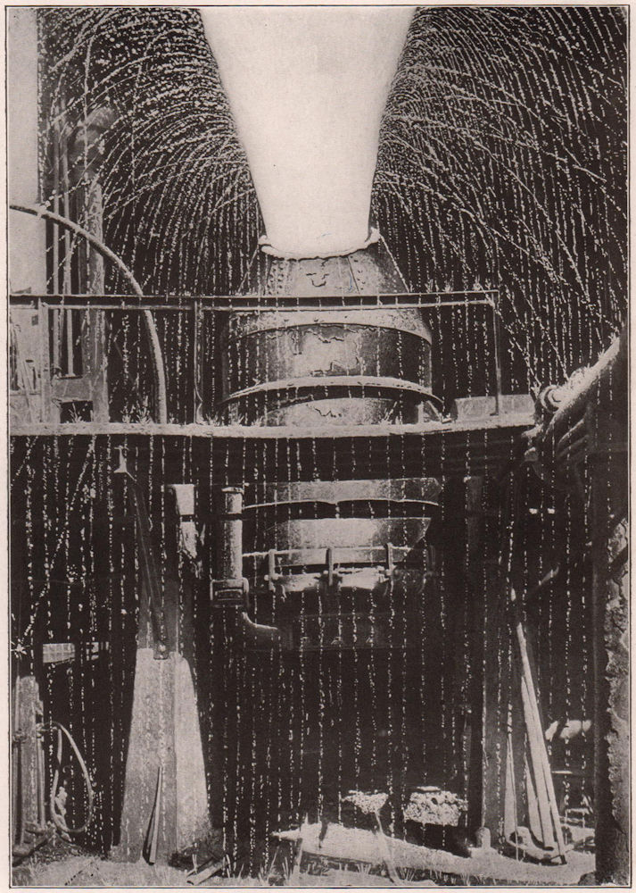 A Bessemer Converter in Full Blast. Manufacturing 1904 old antique print