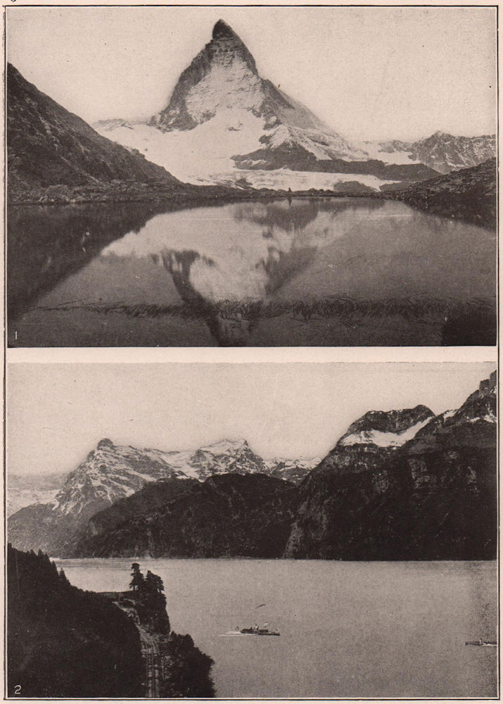 Associate Product Switzerland: The Matterhorn & Riffelsee. Lake Lucerne (Vierwaldstattersee) 1904