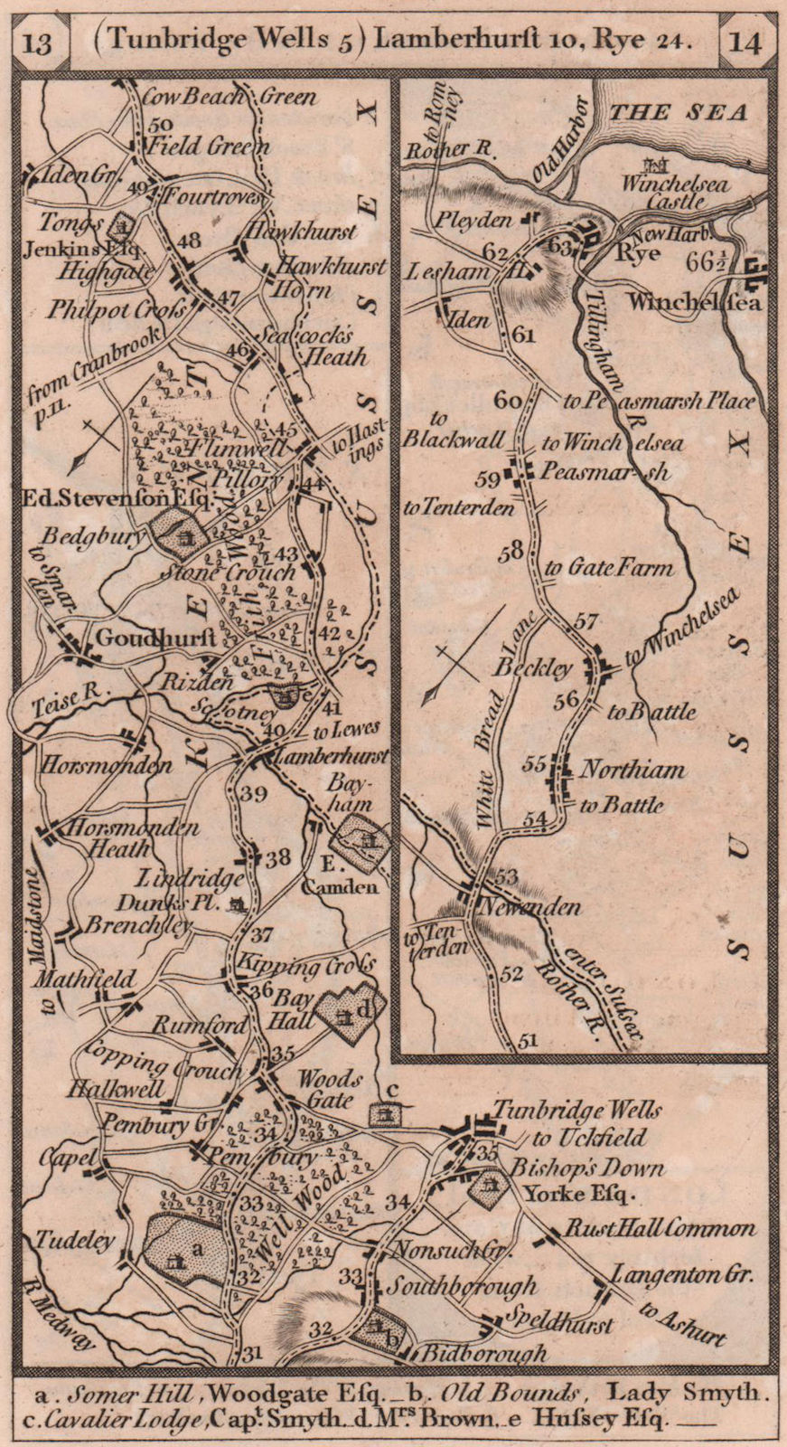 Associate Product Tunbridge Wells-Newenden-Beckley-Rye-Winchelsea road strip map PATERSON 1803