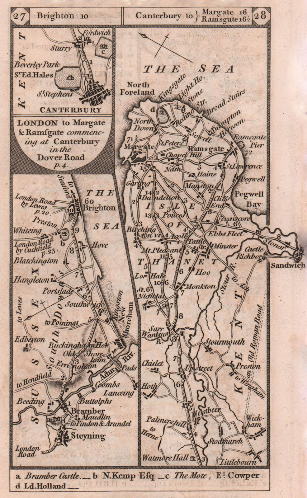 Associate Product Steyning-Brighton. Canterbury-Ramsgate-Margate road strip map PATERSON 1803