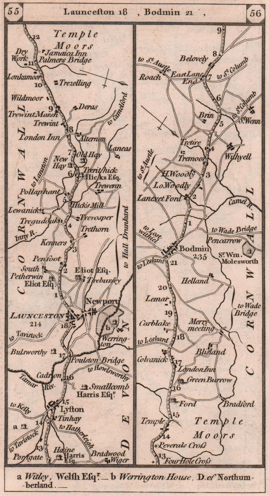 Associate Product Lifton - Launceston - Bodmin - Withiel road strip map PATERSON 1803 old