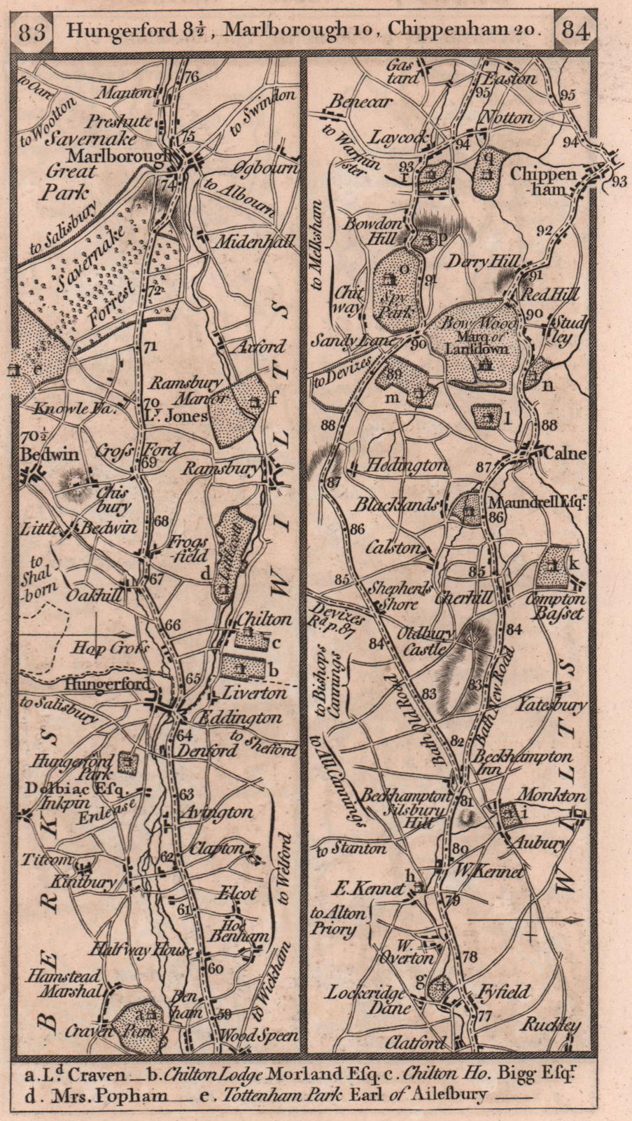 Associate Product Hungerford-Marlborough-Cherhill-Calne-Laycock road strip map PATERSON 1803