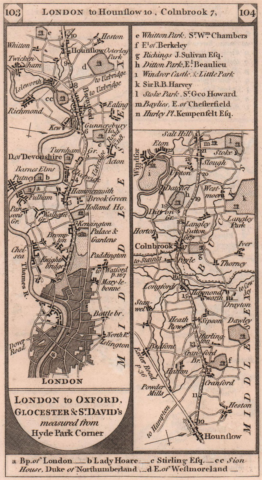 Kensington-Chiswick-Kew-Hounslow-Slough-Windsor road strip map PATERSON 1803