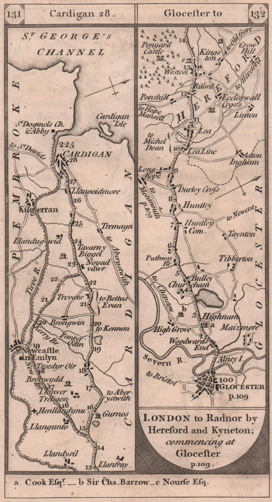 Associate Product Newcastle Emlyn-Cardigan. Gloucester-Huntley road strip map PATERSON 1803