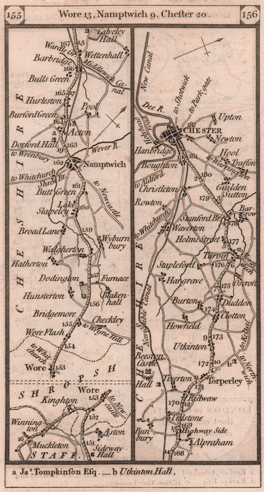 Associate Product Nantwich - Tarporley - Chester road strip map PATERSON 1803 old antique
