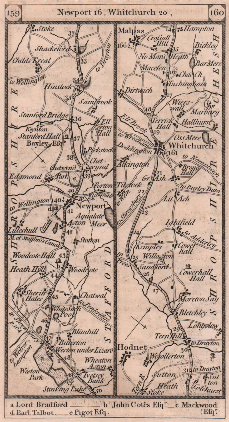 Weston/Lizard-Newport-Whitchurch-Malpas road strip map PATERSON 1803 old