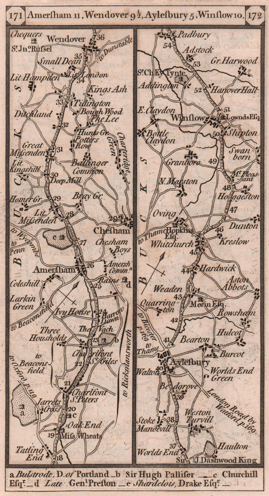 Chalfonts-Amersham-Wendover-Aylesbury-Winslow road strip map PATERSON 1803