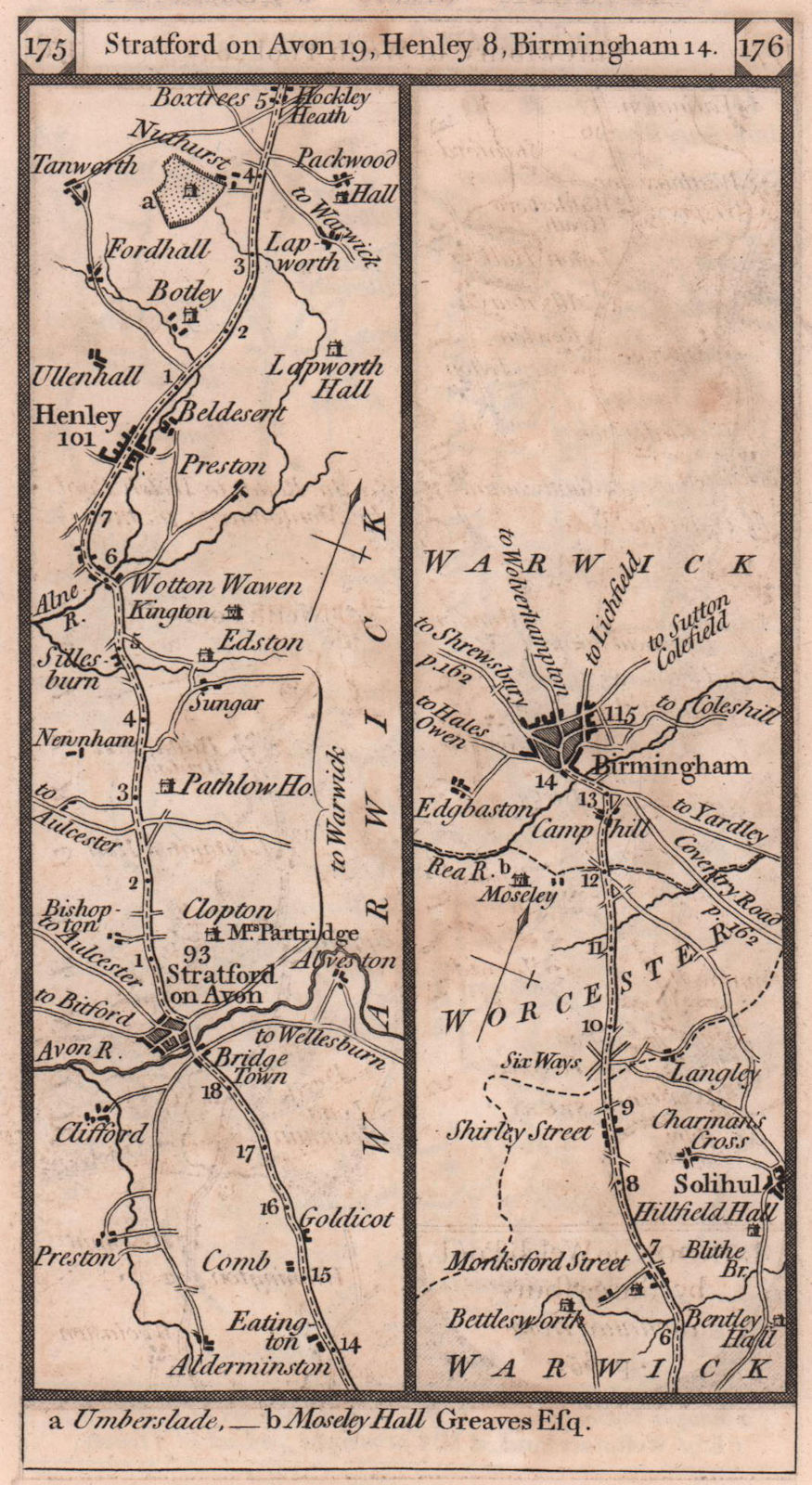 Associate Product Stratford/Avon-Henley/Arden-Solihull-Birmingham road strip map PATERSON 1803