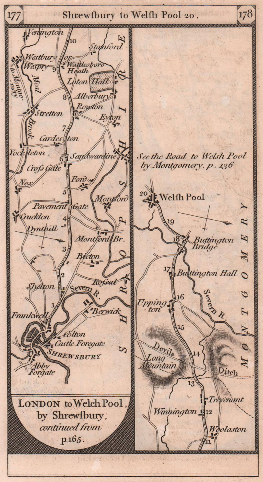 Associate Product Shrewsbury - Westbury - Weslhpool road strip map PATERSON 1803 old antique
