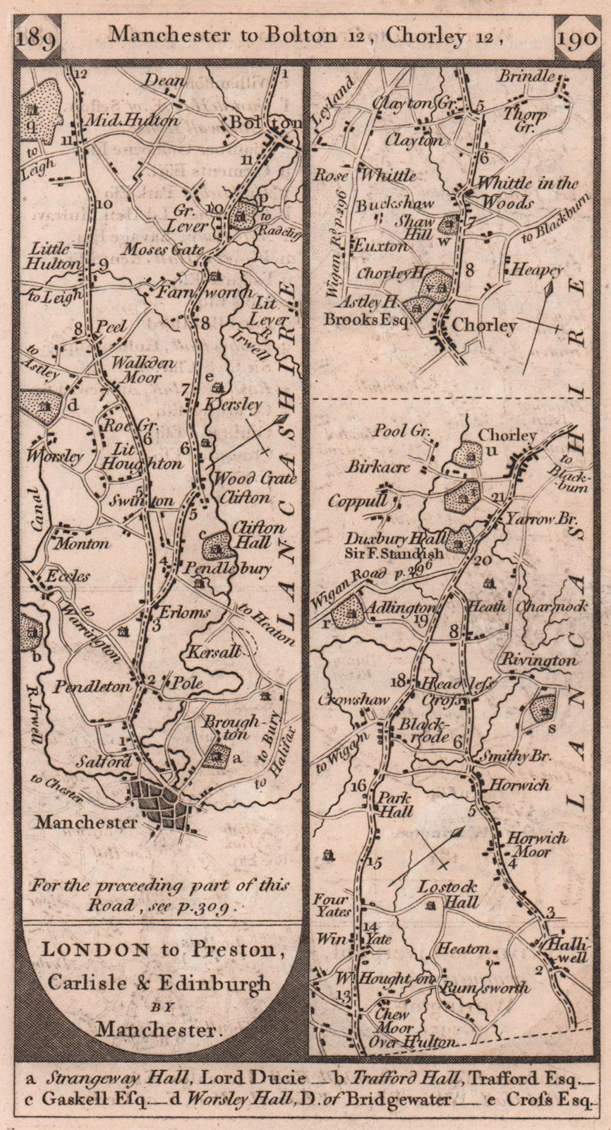 Manchester-Pendlebury-Bolton-Chorley-Leyland road strip map PATERSON 1803