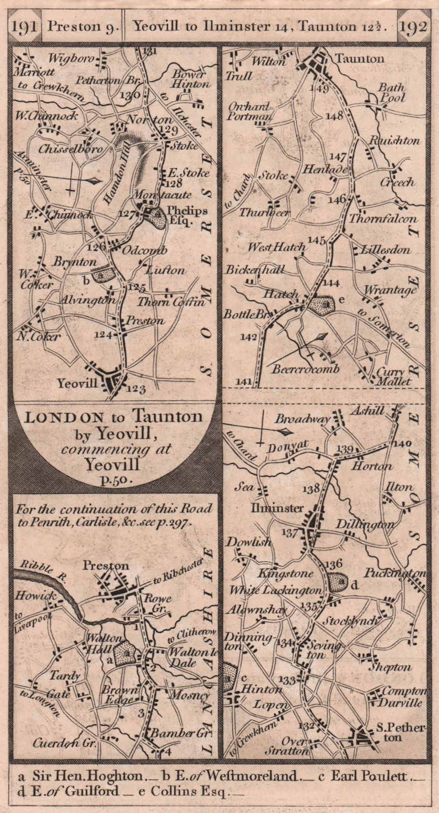 Associate Product Preston. Yeovil-Montacute-Ilminster-Taunton road strip map PATERSON 1803