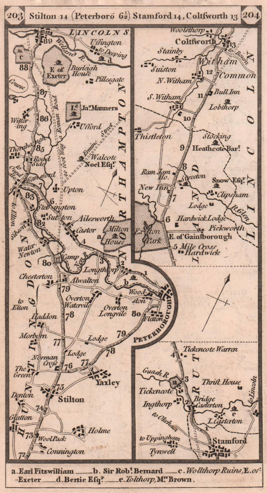Stilton-Peterborough-Stamford-Colsterworth road strip map PATERSON 1803