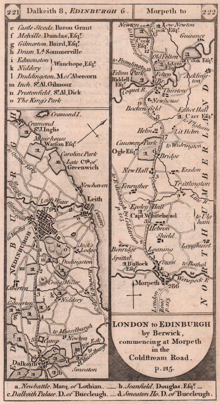 Associate Product Dalkeith - Edinburgh - Leith. Morpeth - Felton road strip map PATERSON 1803