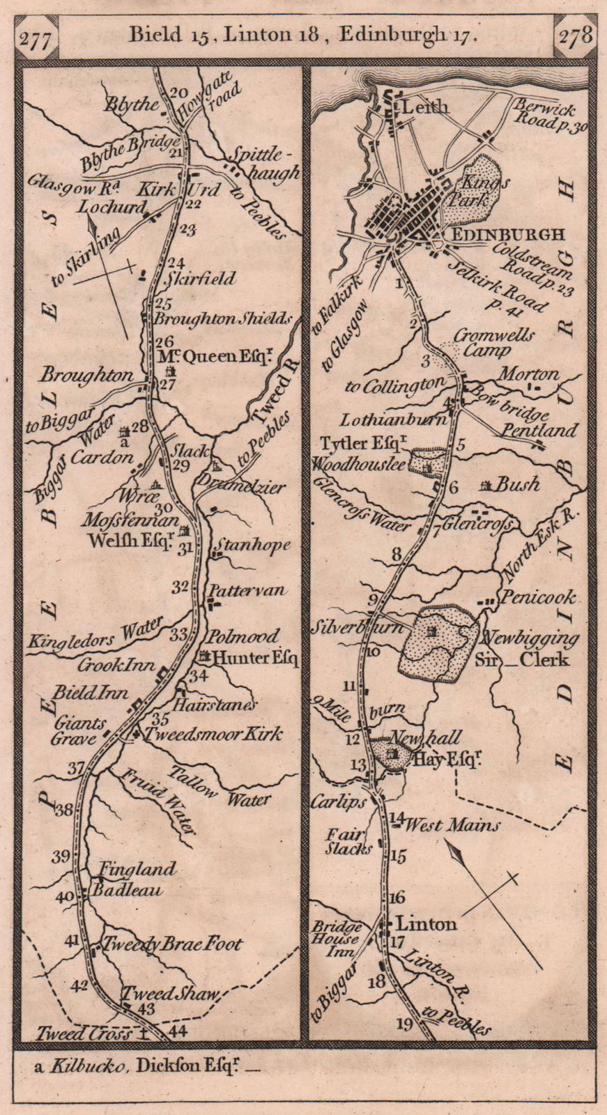 Associate Product Linton - Edinburgh road strip map PATERSON 1803 old antique plan chart
