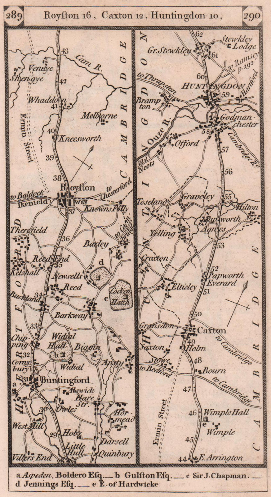 Associate Product Buntingford - Royston - Caxton - Huntingdon road strip map PATERSON 1803
