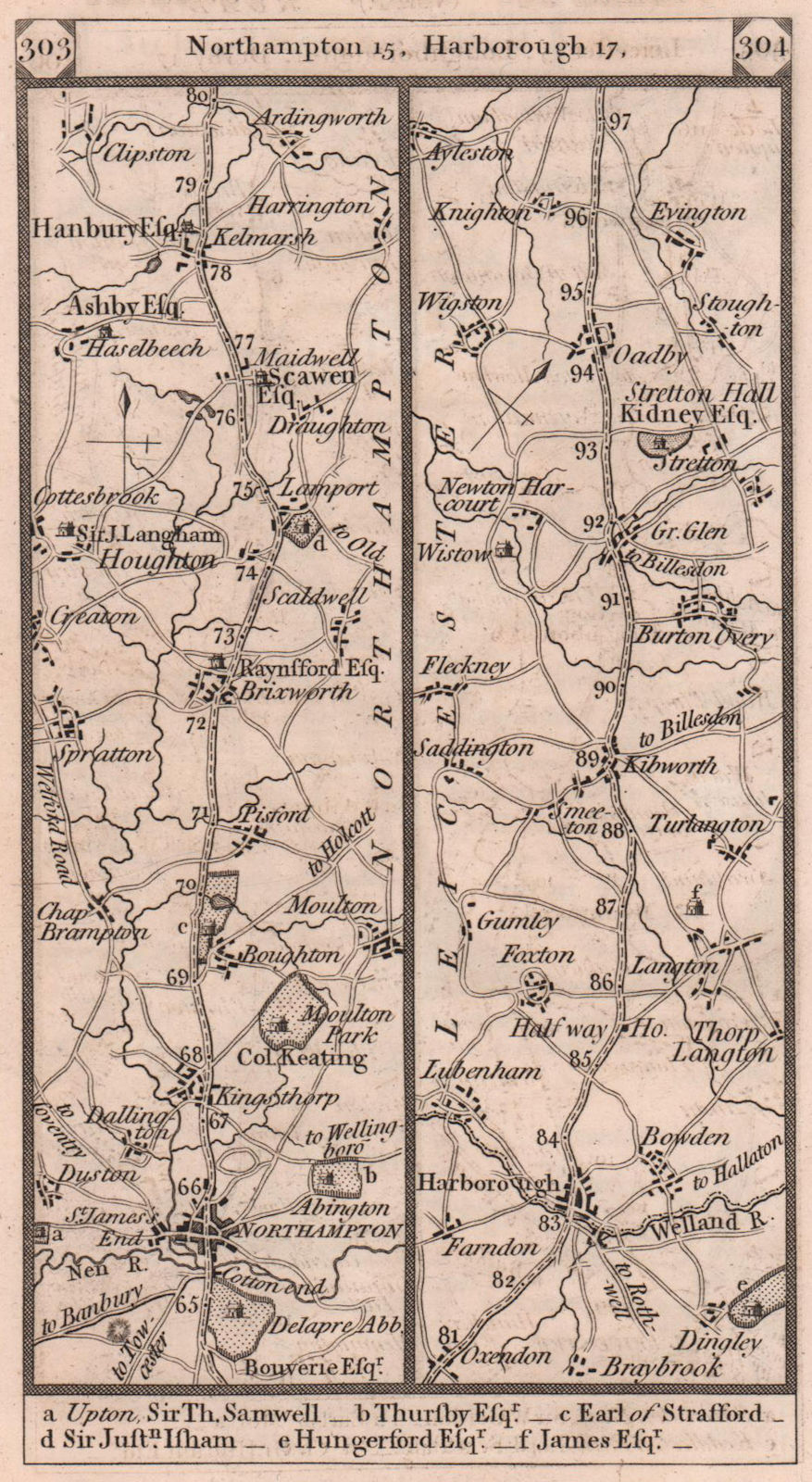 Associate Product Northampton-Market Harborough-Kibworth-Oadby road strip map PATERSON 1803