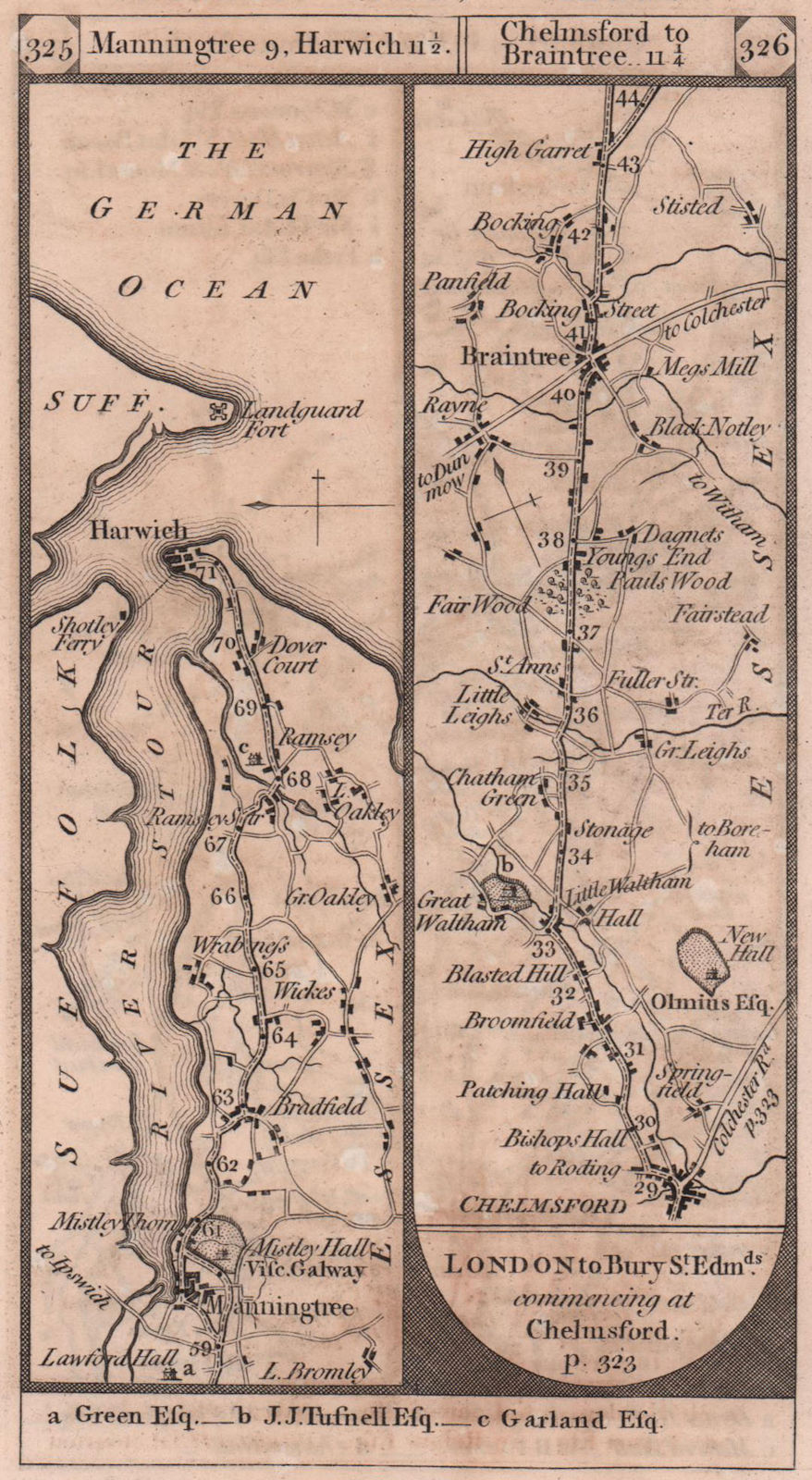 Manningtree - Harwich. Chelmsford - Braintree road strip map PATERSON 1803